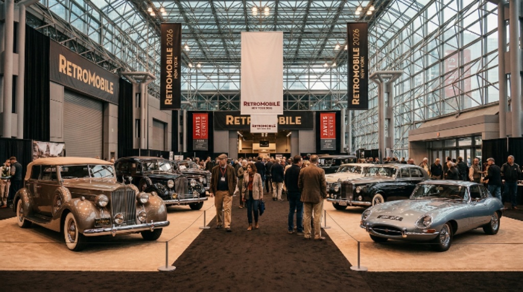 Classic cars on display at Retromobile New York 2026 Javits Center