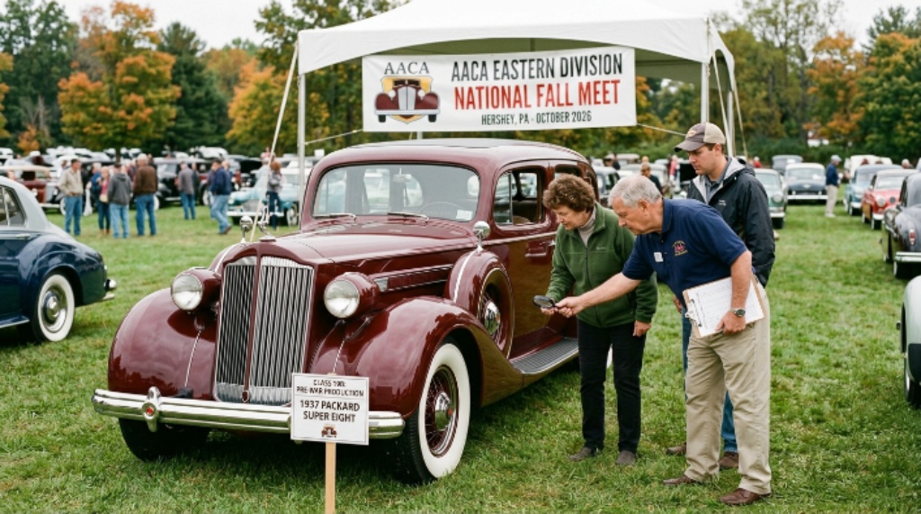 A pre-war classic automobile being judged on the show field at the AACA Eastern Division National Fall Meet in Hershey Pennsylvania on Friday October 9 2026